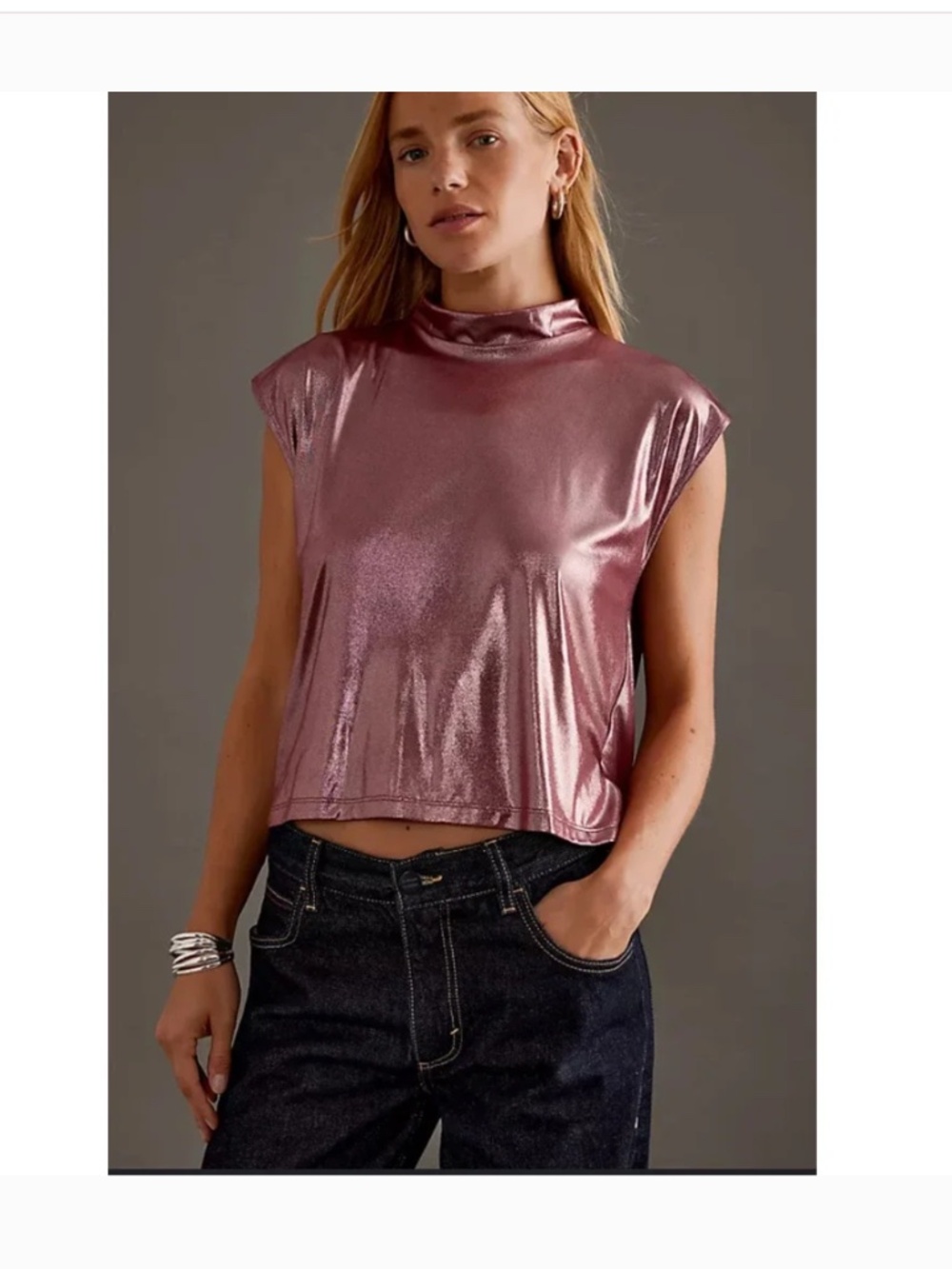 Anthropologie Cowl Neck Liquid Shine Top in Pink Size Medium - Picture 2 of 13